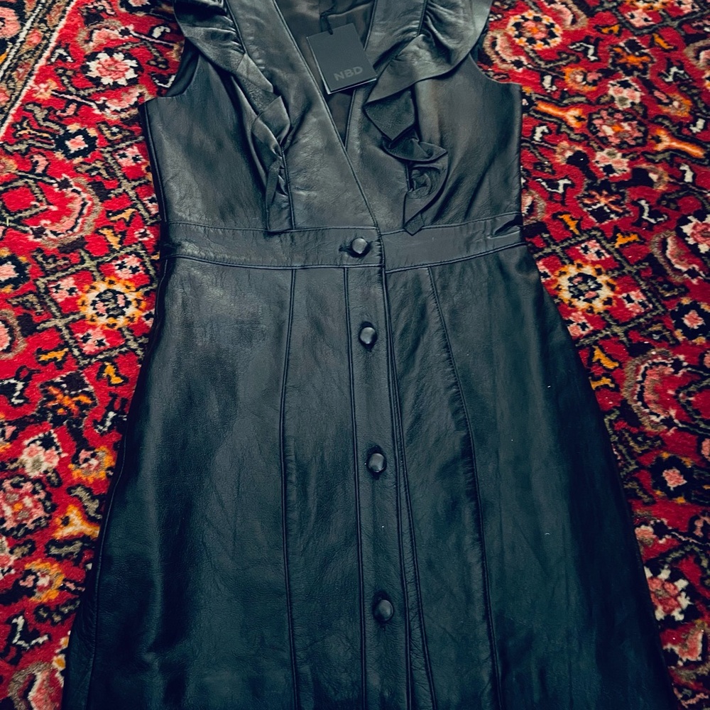 NBD Black Leather Button-Down Mini Dress